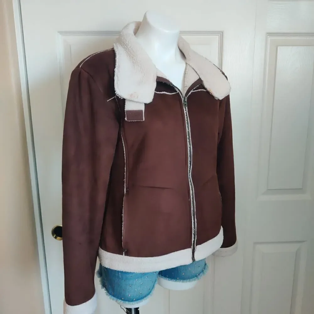 Girl's Active faux suede crop Sherpa lined jacket sz 14/16